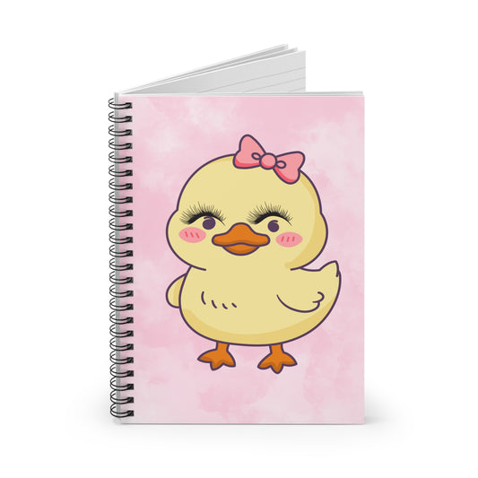 Cute Duckling Spiral Notebook — Pink Bow Chick Ruled Journal for Kids & Teens