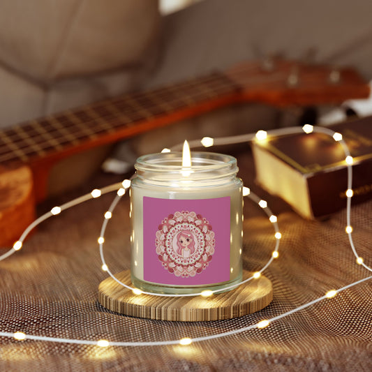 Coconut Apricot Soy Candle — Floral Pink Mandala Scented Jar (4oz, 9oz)