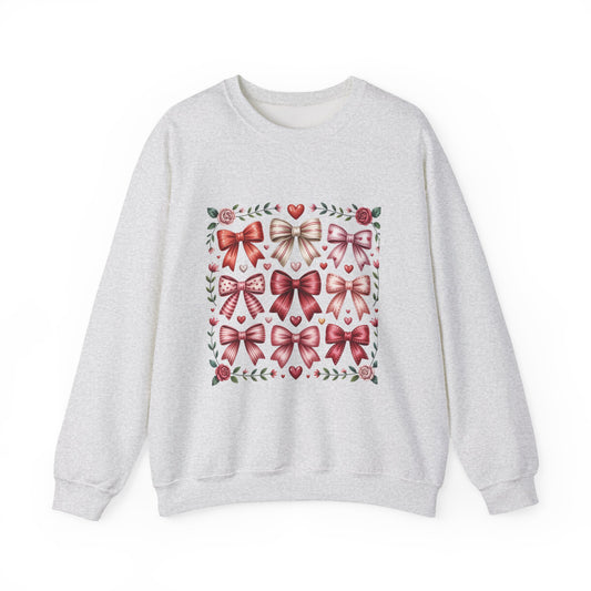 Bow Pattern Sweatshirt — Pink Floral Ribbon Crewneck