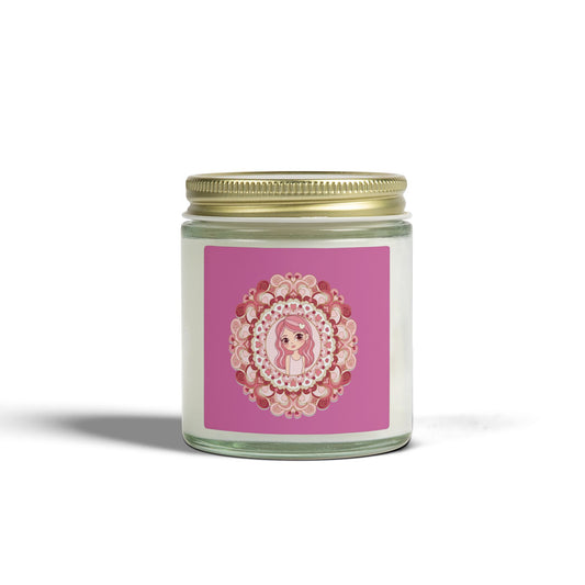 Coconut Apricot Soy Candle — Floral Pink Mandala Scented Jar (4oz, 9oz)