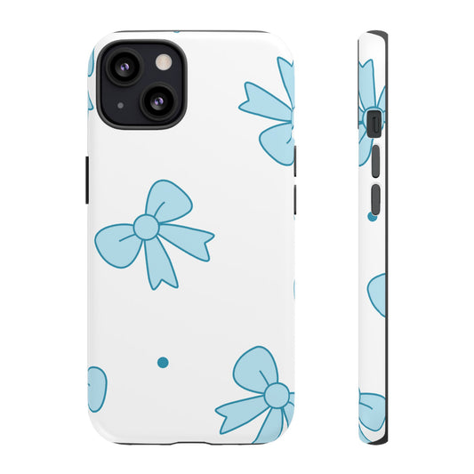 Blue Bow Pattern Tough Phone Case — Cute Floral Ribbon iPhone Cover
